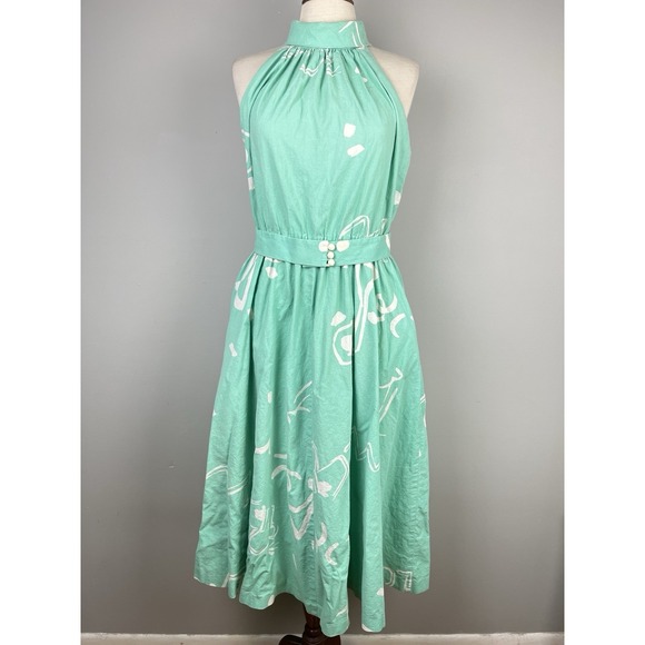 Lanz Originals Dresses & Skirts - Vintage 80s Lanz Originals Halter Dress Womens 14 Aqua Green Belted Cotton